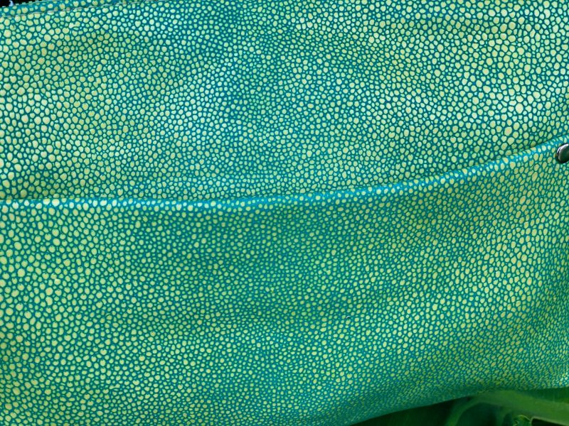 Close-up of the mermaid green stingray embossed Leather