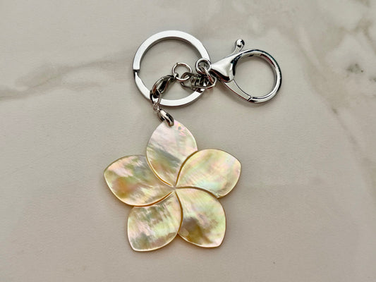 Mother of Pearl Plumeria Bag Charm - Island-Inspired Accessory